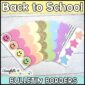 Shows the bright printable bulletin board borders laid out on a white background. The colors are bright pastels