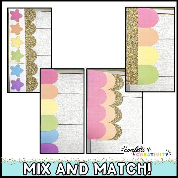 Back to School Bulletin Board Borders (Bright Colors) - Combined Shows the borders combined and laid on top of each other to create a new look for the borders