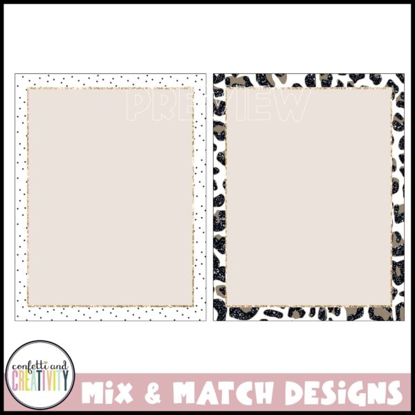 Boho Neutral Classroom Posters - Design Options Shows side by side examples of the editable classroom posters. One design is color based, the other has a leopard print design