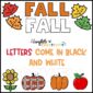 Shows the text "Fall" in black and white as well as color options. The image also includes multiple colors of leaves to celebrate the Fall season