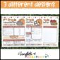 Shows three different design options laid out on a table. Each newsletter has a different set of clipart to celebrate Fall
