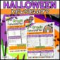 Shows 2 examples of the Halloween Newsletters on a table