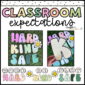 Shows the Retro themed Classroom expectations: "Work Hard, Be Kind, Play Safe"