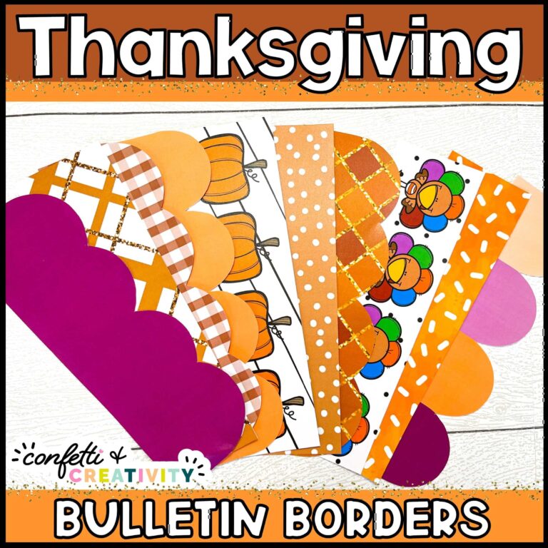 Shows the Thanksgiving bulletin board borders on a white table