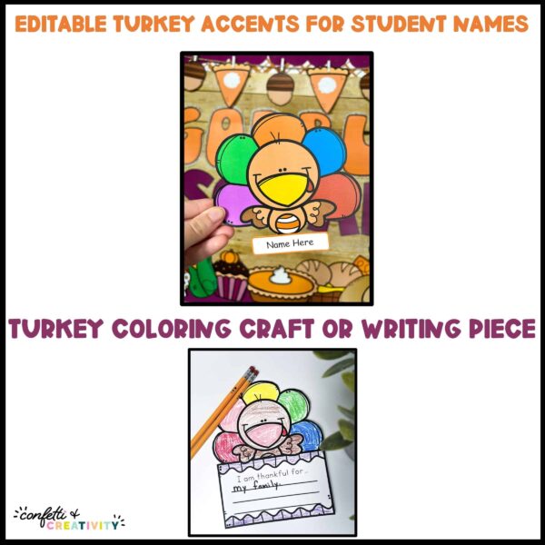 Thanksgiving Bulletin Board - Close Ups Shows the Thanksgiving clipart and writing activities up close