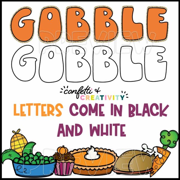 Thanksgiving Bulletin Board - Text Options Shows the text options in color and black and white