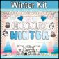 Shows the Winter Bulletin board with the phrase "Hello Winter". The board has Winter Clipart such as penguins, polar bears, and other cute winter animals