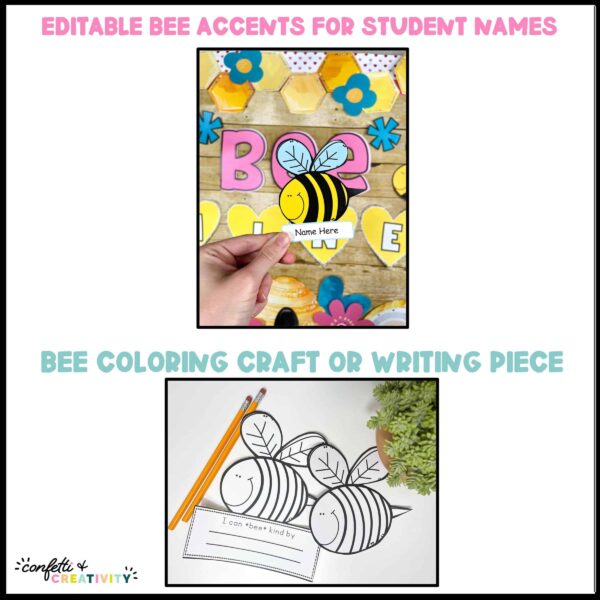 Valentine's Day Bulletin Board - Clipart Shows the clipart where teachers can add student names to the board using the bees as well as a writing activity for students