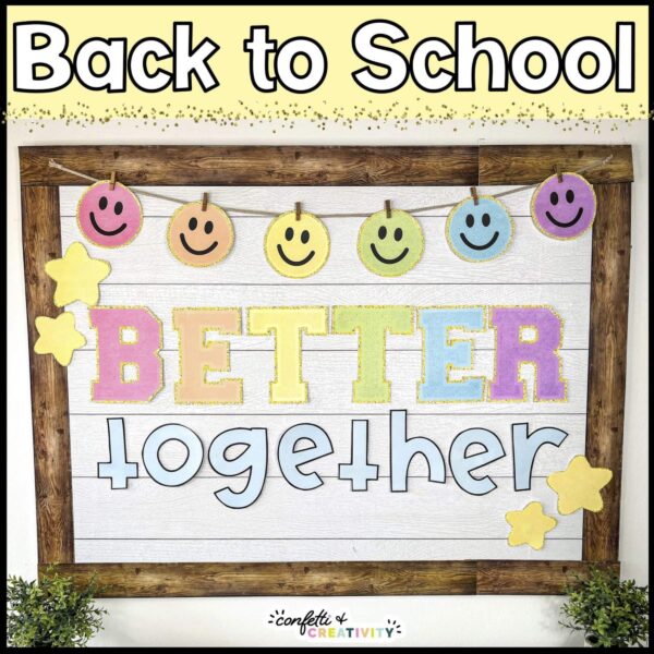 Holiday Bulletin Board Bundle #3 - Back to School (Bright Colors) Shows a picture that shows the Back to School Bulletin Board - "Better Together" (Bright Colors). This bulletin board is in the holiday bulletin board.