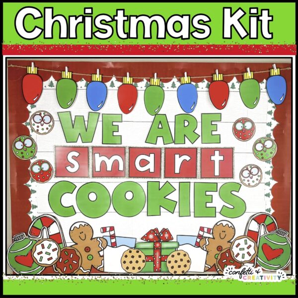 Holiday Bulletin Board Bundle #3 - Christmas Shows a picture that shows the Christmas Bulletin Board - "We Are Smart Cookies". This bulletin board is in the holiday bulletin board.