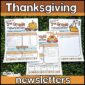 Shows a picture that shows all three design options for the Thanksgiving classroom newsletters. These newsletters are included in the holiday classroom newsletters