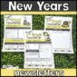 Shows a picture that shows all three design options for the New Year's classroom newsletters. These newsletters are included in the holiday classroom newsletters