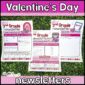 Shows a picture that shows all three design options for the Valentine's Day classroom newsletters. These newsletters are included in the holiday classroom newsletters