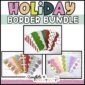 Shows multiple sets of holiday bulletin board borders included in the bundle. Examples on this image include Christmas, Fall, and Back to School Bulletin Board Borders
