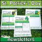 Shows 3 different classroom newsletters with the text "St. Patrick's Day" at the top of the image