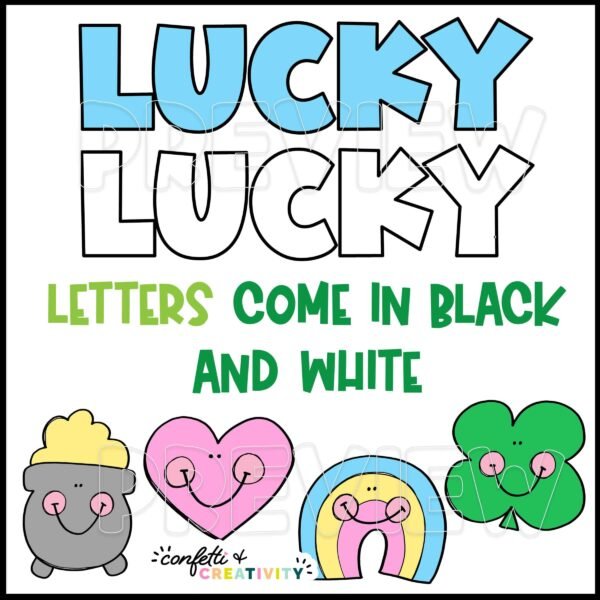 Saint Patrick's Day Bulletin Board - Text Options Shows text options such a text with color and black and white text as well as clipart options such as Lucky Charms