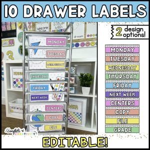 Bright and Simple 10 Drawer Rolling Cart Labels (Editable)