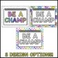 Shows the header options for the "Be a Champ" Cards
