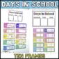 Shows the days in school tally picture. Includes brightly colored ten frames as well as a header that allows the teacher to write in the days in school that have passed