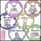 Shows the brightly colored circles for the how we get home chart. Each circle shows a black and white clipart option