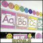 Shows the number line in a bright color scheme above the bright alphabet posters.