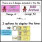 Shows design options for the cards, as well as set up options to show the time. Options to show time include the clock, an analog clock, or many other options