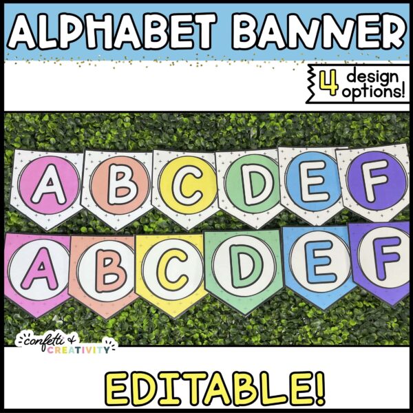 Shows the 2 different designs of bright alphabet posters
