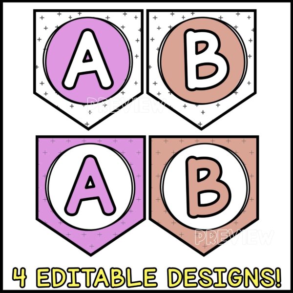 Bright and Simple Alphabet Banner - Design Options Shows the banner letters A and B in two different bright and simple color sets