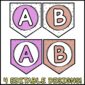 Shows the banner letters A and B in two different bright and simple color sets