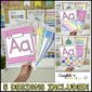 Shows multiple different designs for the alphabet posters