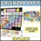 Shows the calendar pack in a black pocket chart. Includes an image of the holiday cards that are also included for the calendar pack