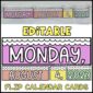Shows the full bright and simple flip calendar that's set up with the month, day, date, and year. All of these are set up on a white rod