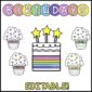 Shows the example clipart of the cupcakes, the cake, and the birthday banner