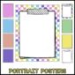 Shows portrait poster designs in multiple bright and simple color designs