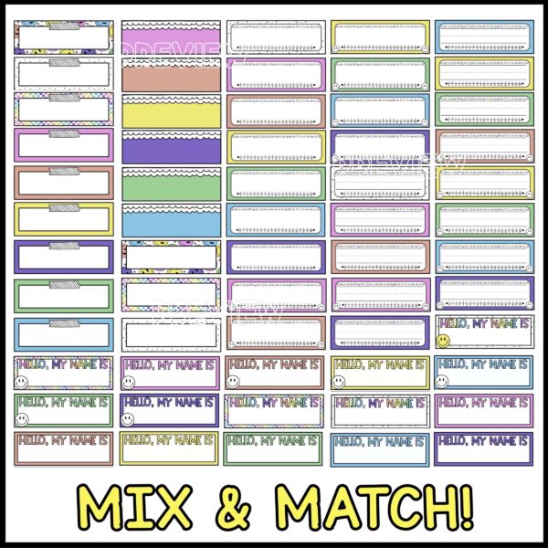 Student Desk Name Plates - All Name Plates Shows all student desk name plate designs in one image