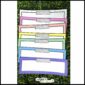 Shows multiple name plates that are blank. All name plates have right colors like pink, green, blue, purple, and many other bright colors