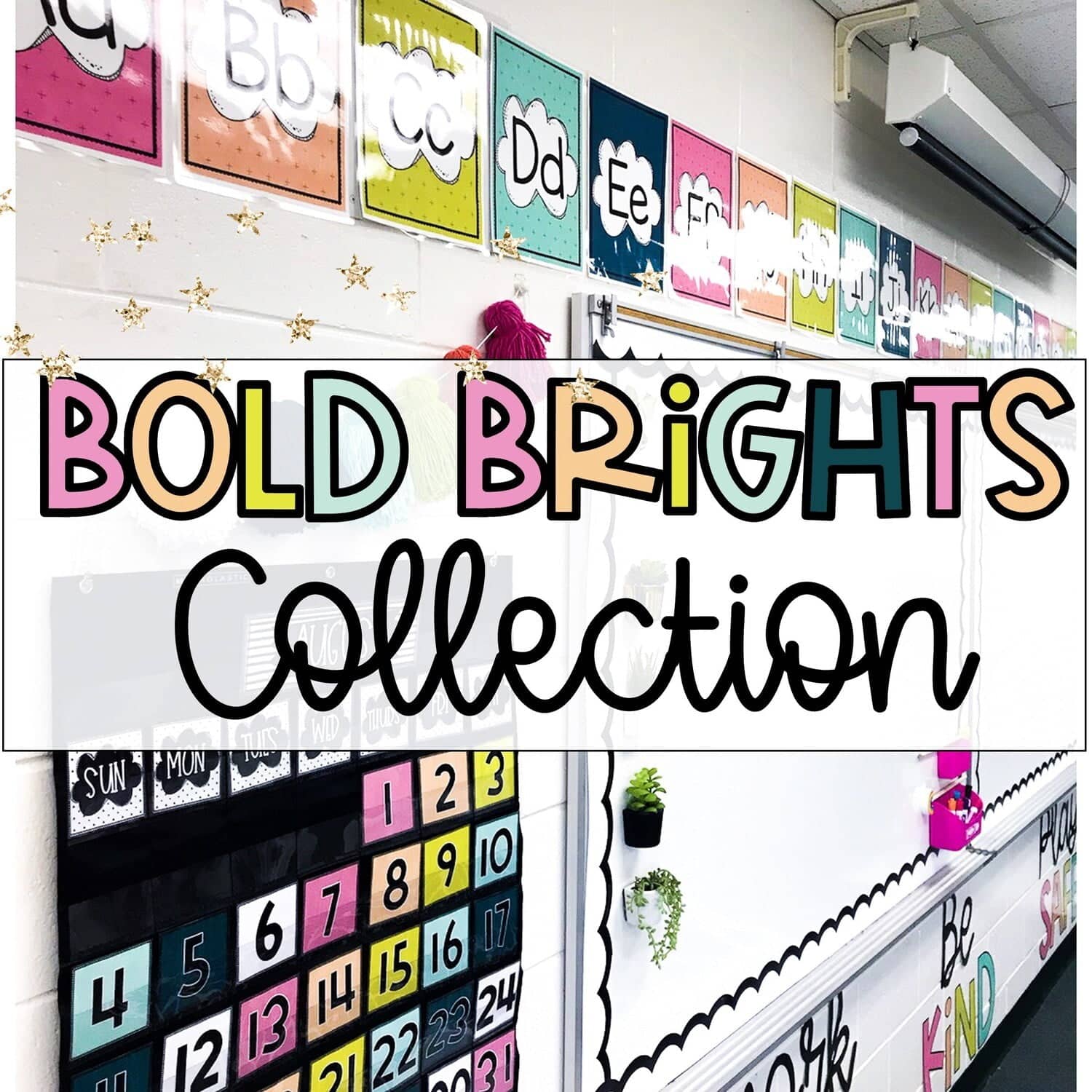 Shows the Bold Brights Classroom Theme set up in a real classroom. Features colors that are bright and beautiful