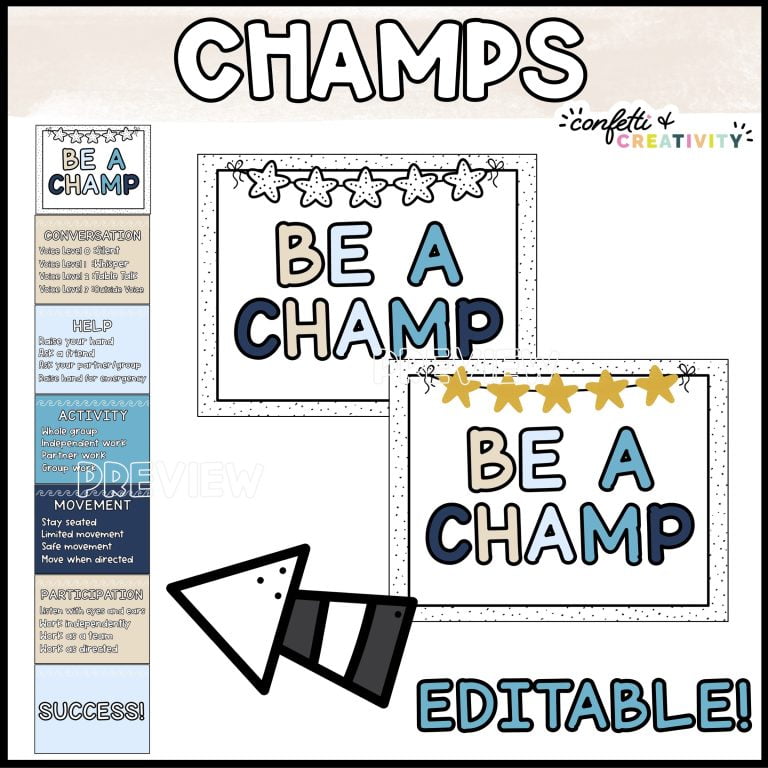 Shows the entire CHAMPS Poster set up in the ocean color palette