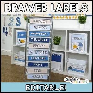 Ocean 10 Drawer Rolling Cart Labels