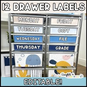 Ocean 12 Drawer Rolling Cart Labels