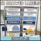 Shows the Ocean classroom theme 12 drawer cart labels