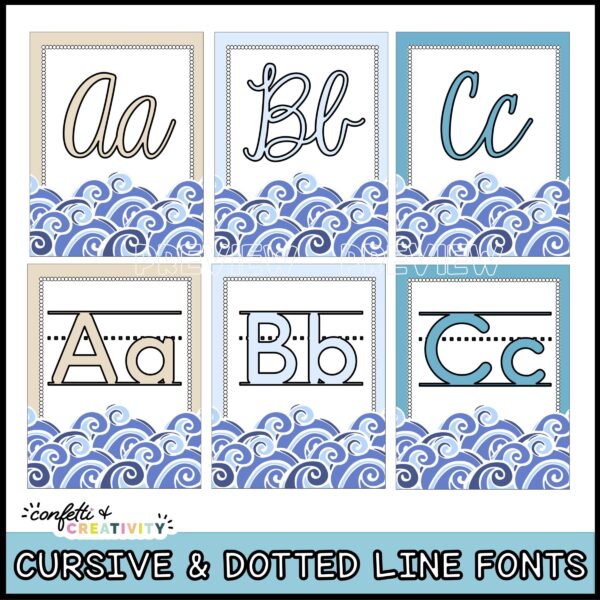 Ocean Alphabet Posters 3 Shows both cursive and dotted line font options