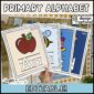 Shows example alphabet posters with images fanned out. The posters have a tan and blue color scheme to fit with the ocean classroom theme
