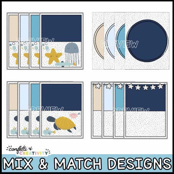 Ocean Binder Covers 2 Shows all of the binder cover designs laid out in a single image