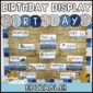 Shows the ocean classroom theme birthday display. Each month has a different ocean animal with the student names underneath the month card