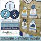 Shows close up versions of the numbers, editable student names, and the job board set up