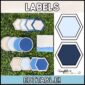 Shows multiple labels options laid out on a grass panel with the text "labels" at the top of the image