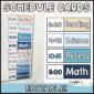 Shows the classroom schedule cards set up on a wall