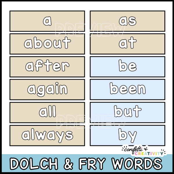 Ocean Classroom Theme Word Wall - Sight Words Shows multiple sight word examples in the ocean theme color palette with tans and blues.