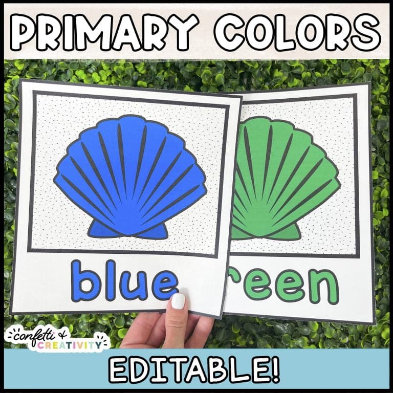 Shows example color posters with a blue and green seashell with the clipart